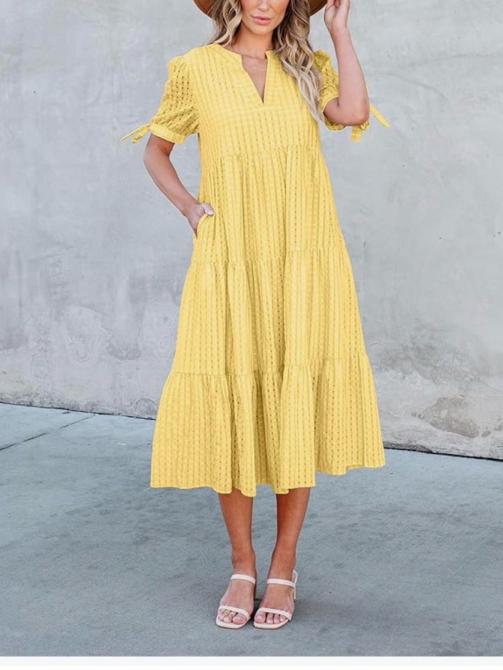 NWT Yellow Lightweight Tiered Eyelet Midi Dress-S - Picture 9 of 17